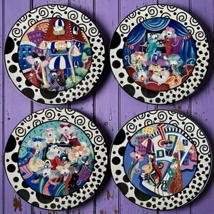 JULEEZ Set of 4 Julie Borden Cool Cats 8" Hand Painted Plates Jazz Musician NOLA